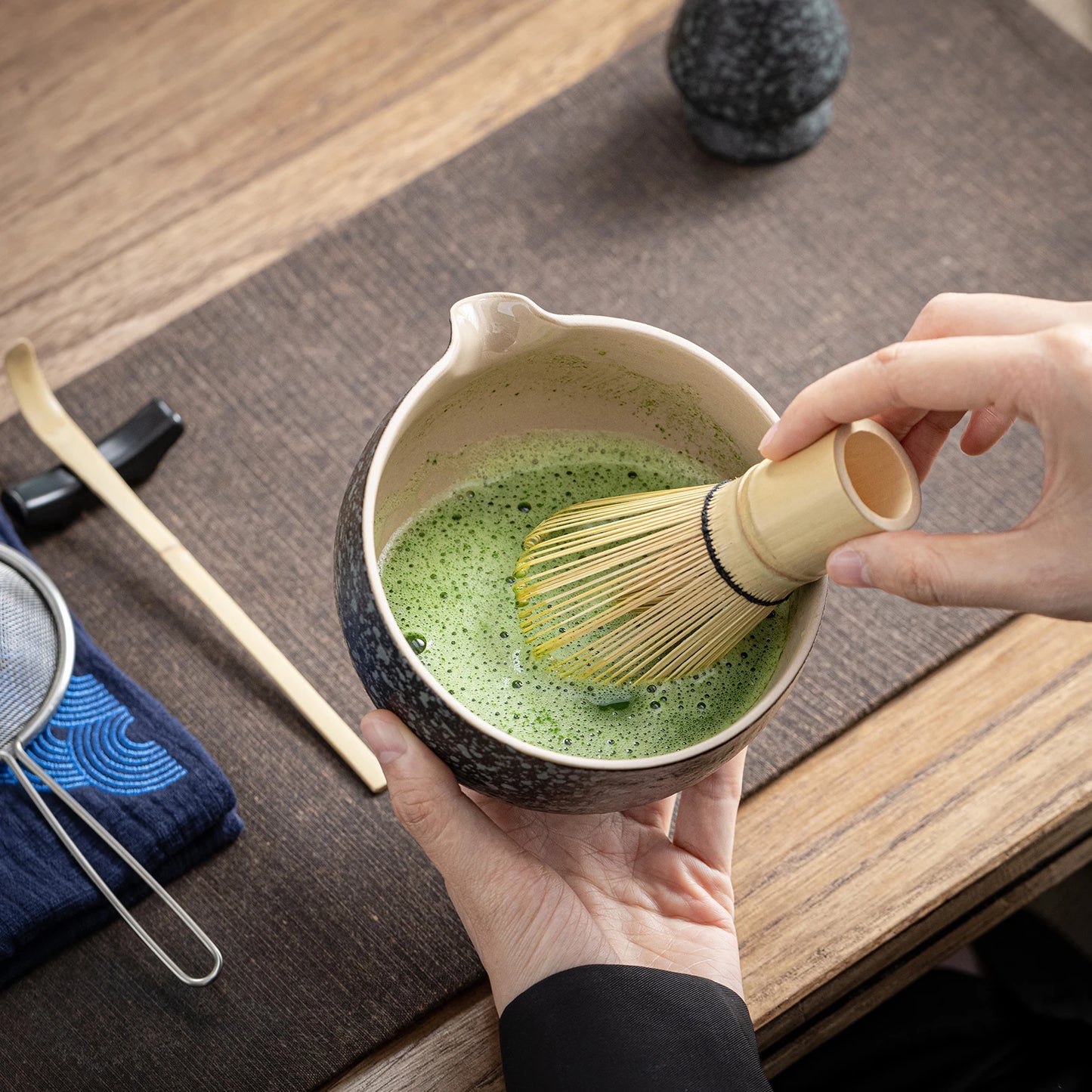Matcha Set-Beginner Travel Set Obsidian with Leather Bag