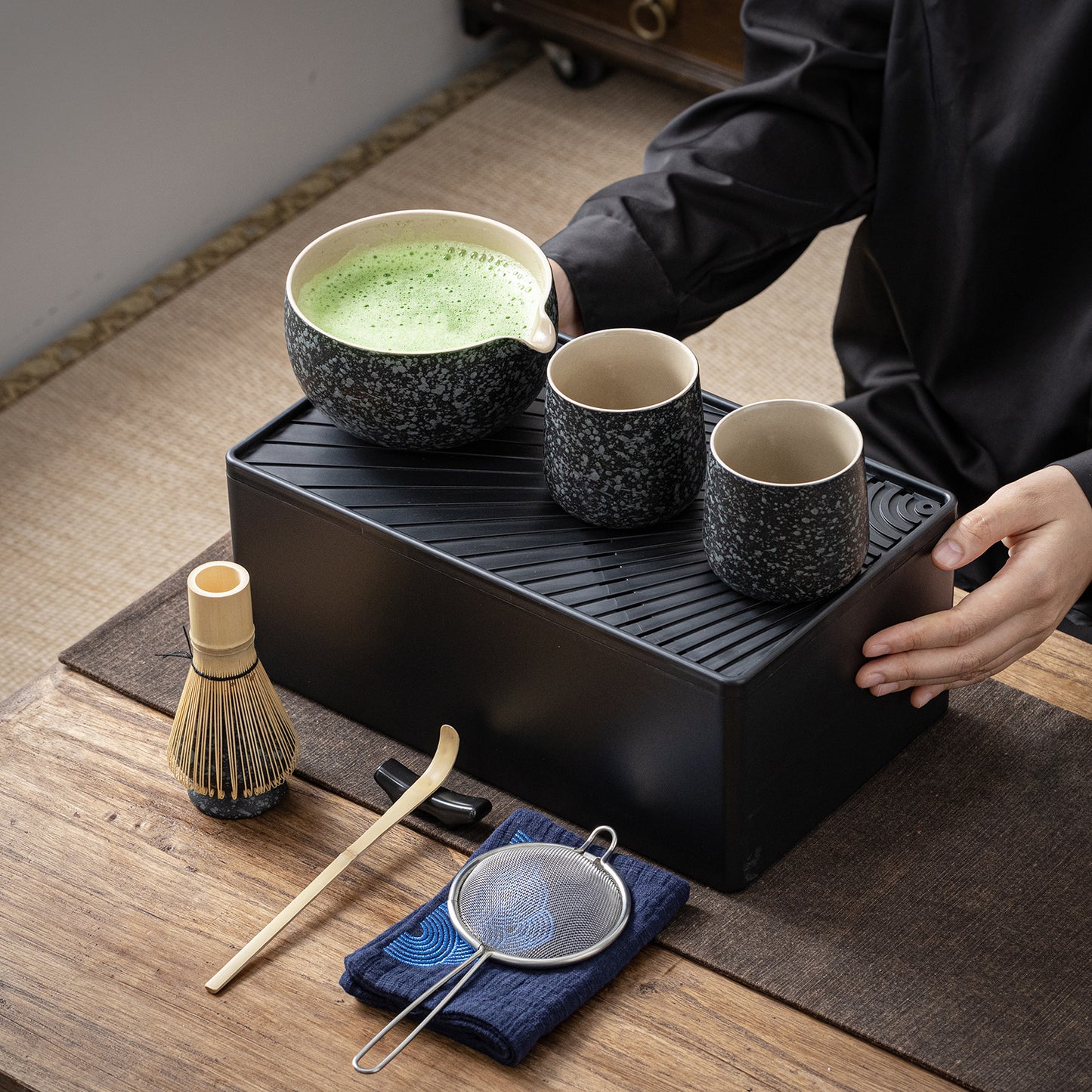 Matcha Set-Sharing Travel Set Obsidian with Leather Bag