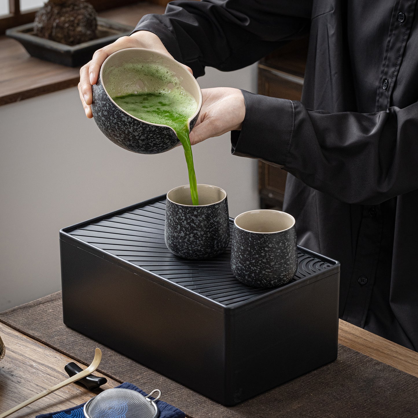 Matcha Set-Sharing Travel Set Obsidian with Leather Bag