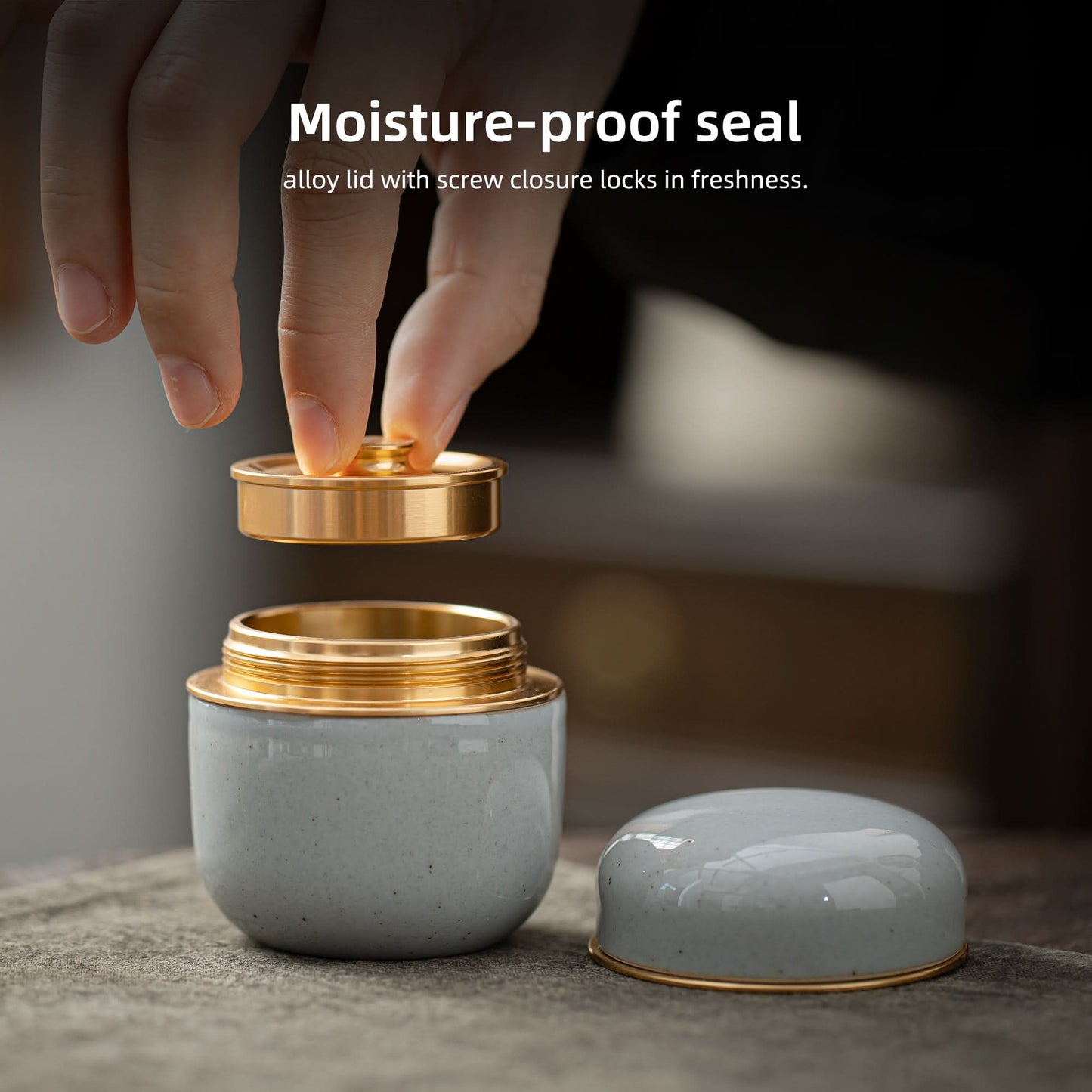 Tea Tin-Celadon Ceramic Tea Canister for Matcha Powder 18g Dusty Grey