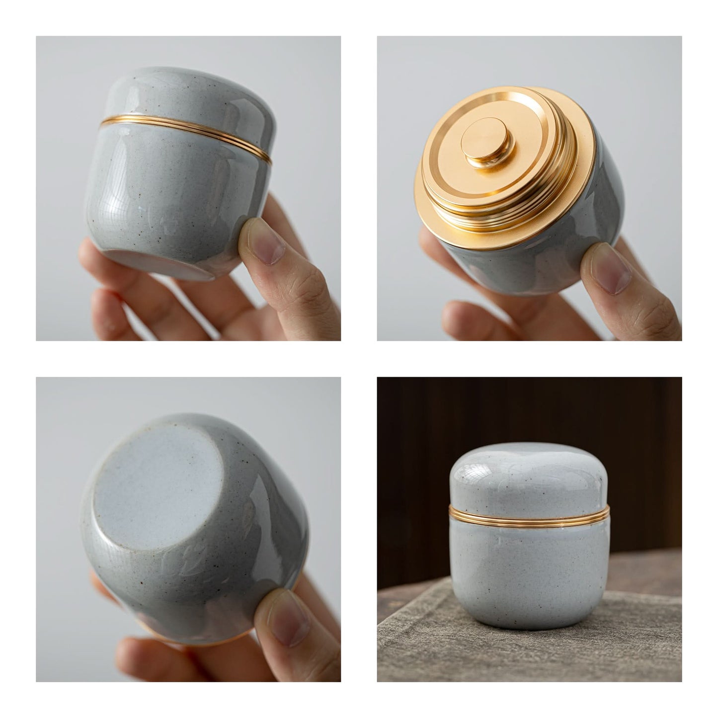 Tea Tin-Celadon Ceramic Tea Canister for Matcha Powder 18g Dusty Grey