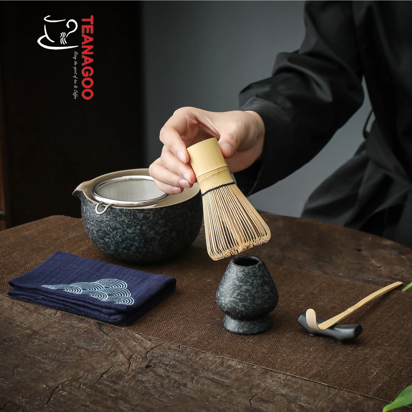Japanese Matcha Tea Set 8pcs Ceramic Bowl Holder Bamboo Whisk|TEANAGOO
