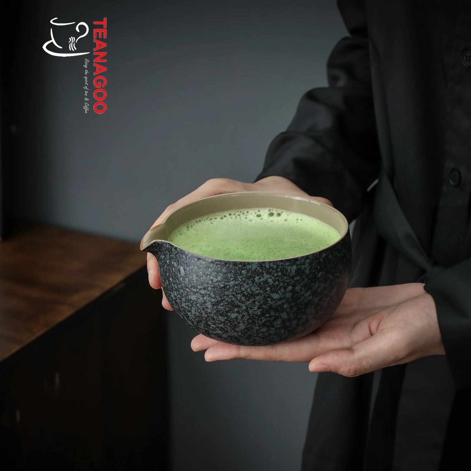 Japanese Natural Rock Texture Ceramic Matcha Chawan Ceramic Bowl with Whisk Rest Holder Matcha Tea Bowl Ceremonial Accessories