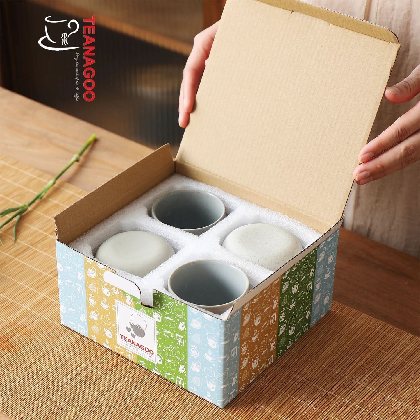 Natural Clay Tea Cups Set, 4pcs/box, Various Color