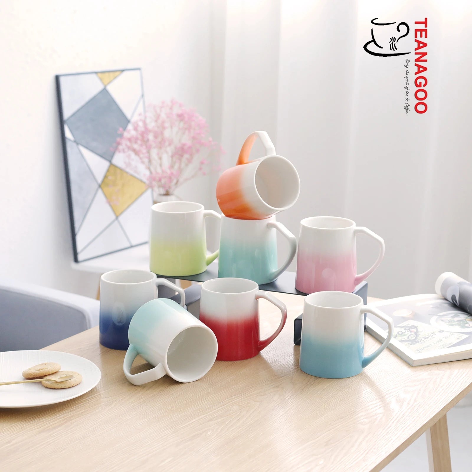 Porcelain Coffee Mugs Set Of 6, Tea Assortment, Coffee 16 oz