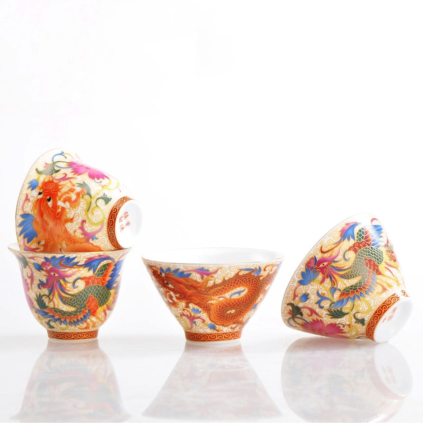 Porcelain Chinese Tea Cups, Dragon Phoenix, 50 ML / 1.8 OZ