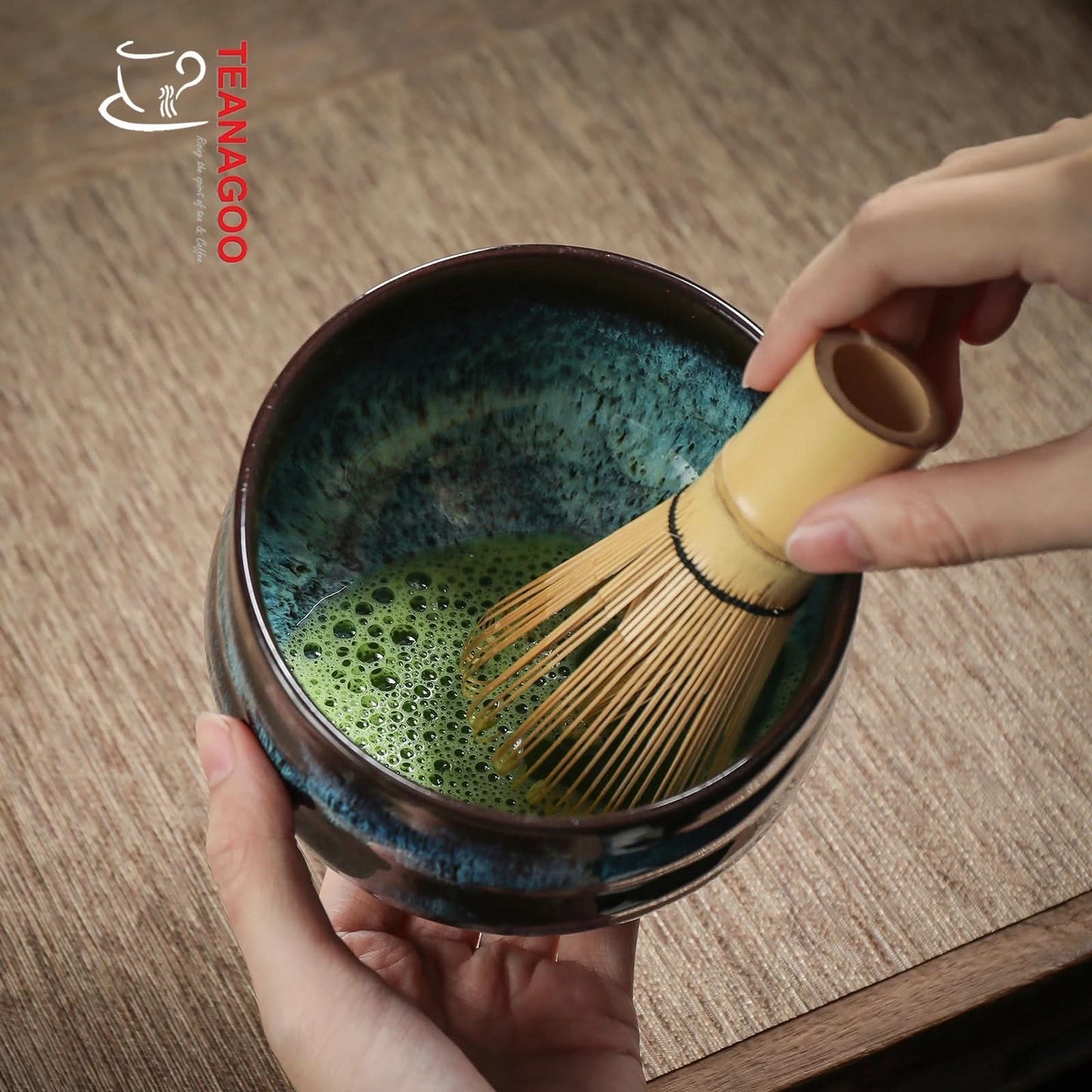 Ceramic Matcha Bowl with Whisk holder, 2pcs/set, Kiln color change, every piece is unique TG-K14