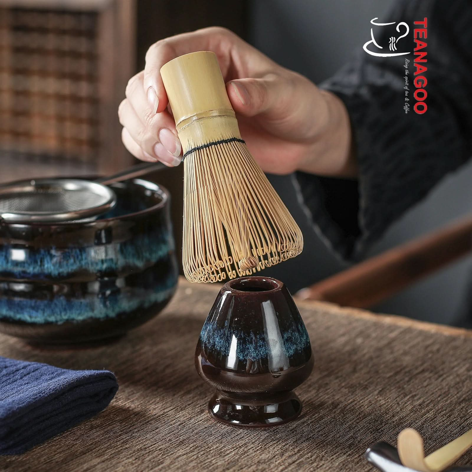 TEANAGOO Japanese Tea Set Matcha Whisk Set Matcha Bowl Bamboo Matcha Whisk (Chasen) Scoop (Chashaku) Matcha Whisk Holder Tea Making Kit O6 Matcha