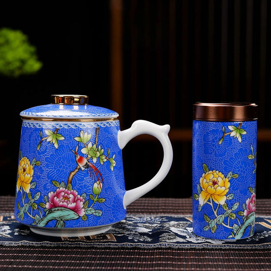 Chinese Tea Mug with Infuser and Canister & Various Decoration - M03