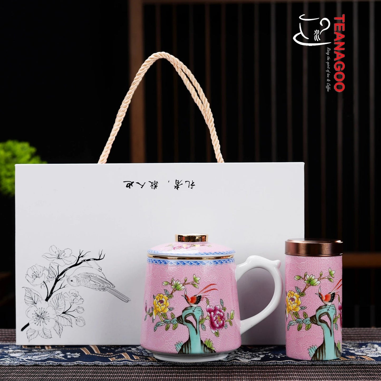 Chinese Tea Mug with Infuser and Canister & Various Decoration - M03