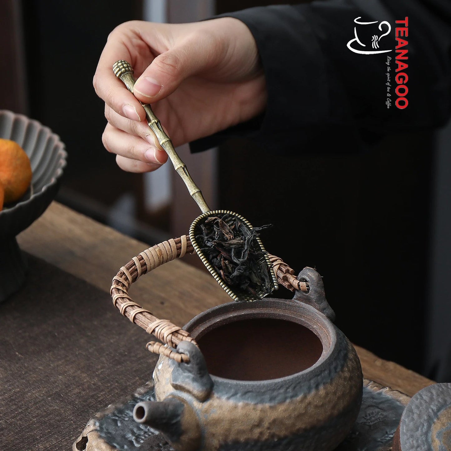 Bronze Bamboo Strips Cha He Handmade Tea Holder Tea Accessories