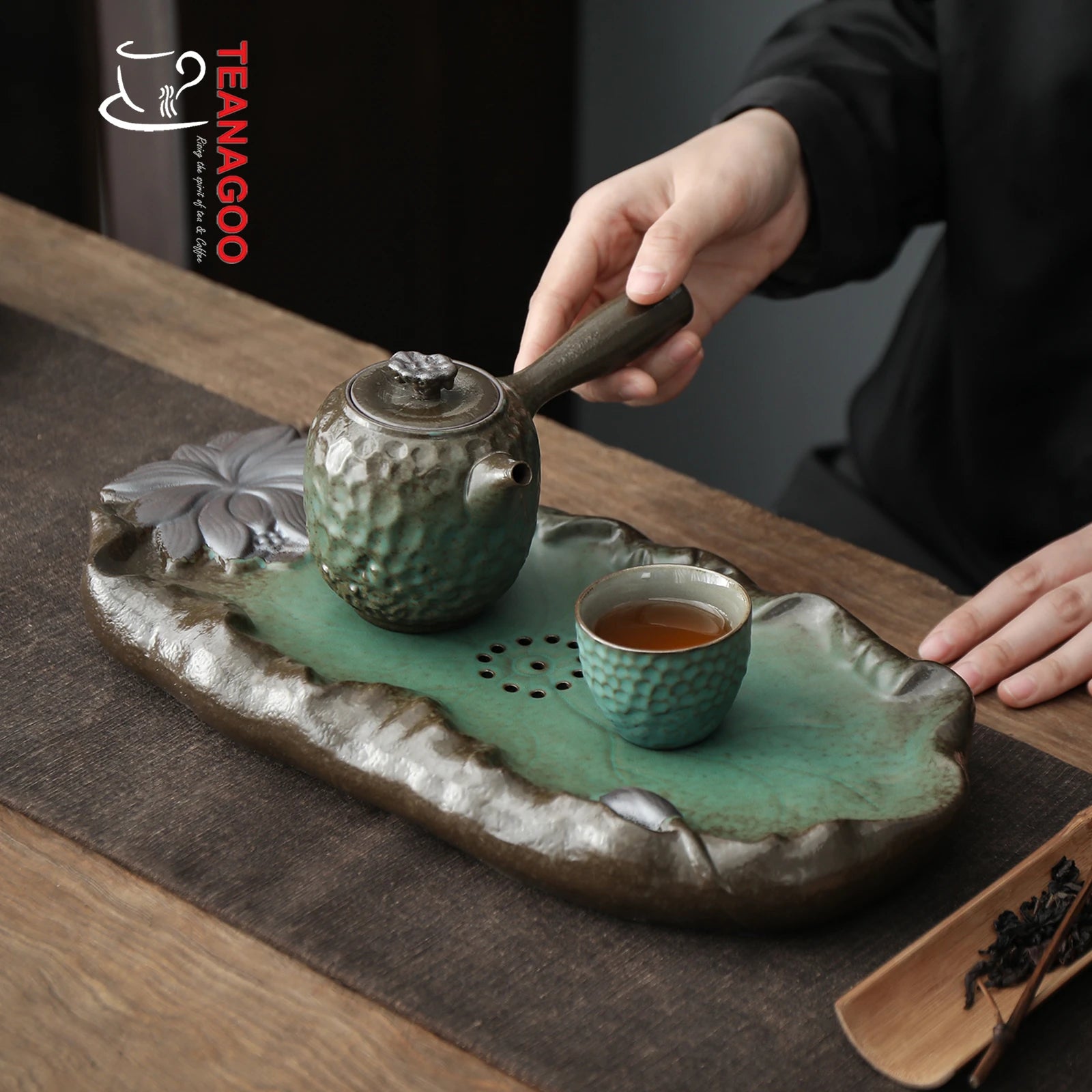 Creative Celadon Ceramic Lotus Tea Tray Handmade Tea Ware