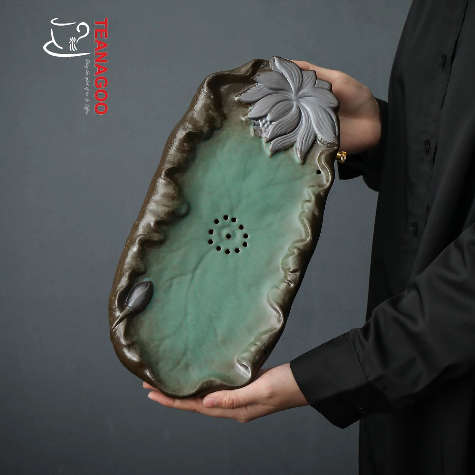 Creative Celadon Ceramic Lotus Tea Tray Handmade Tea Ware