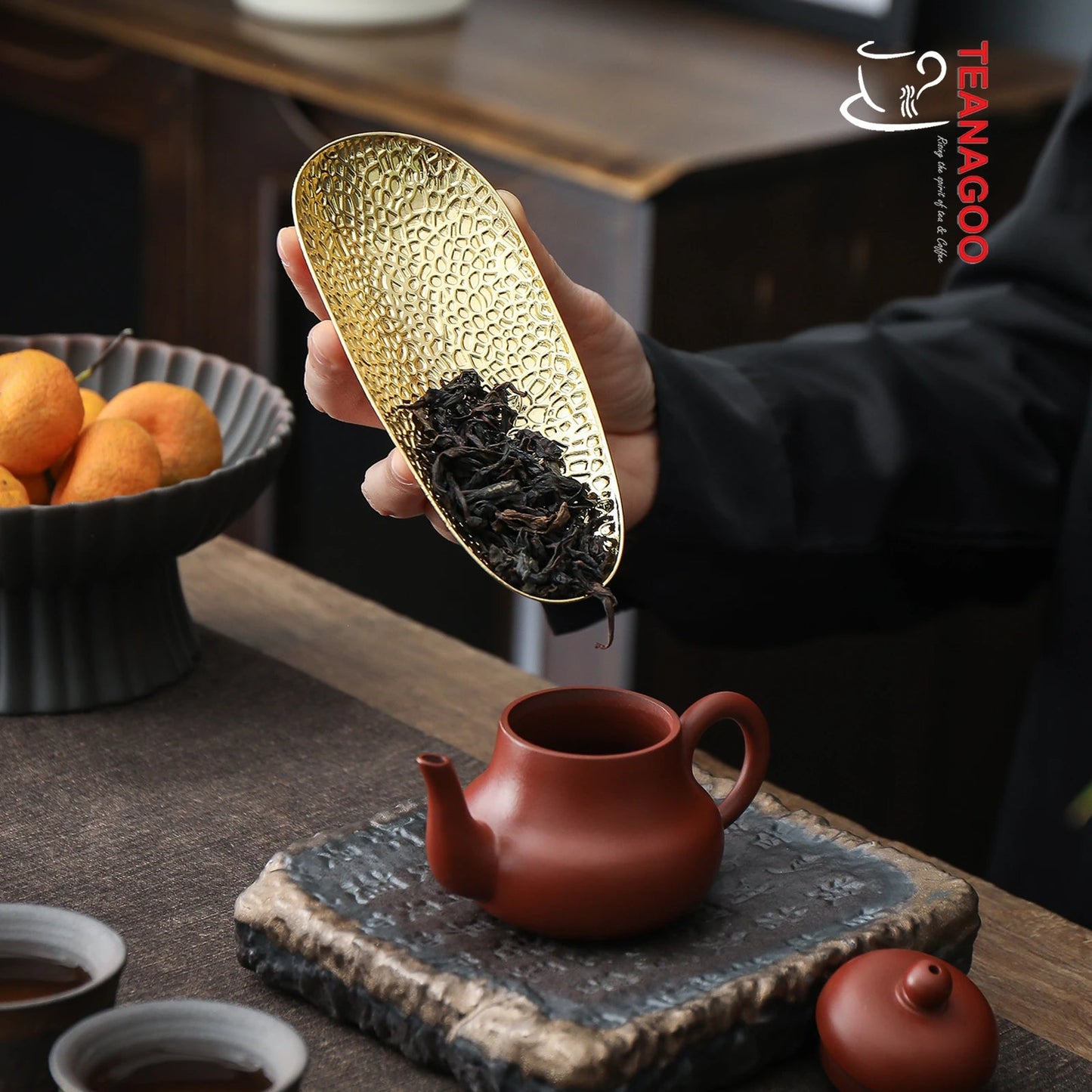 Embossing Lotus Leaf Alloy Copper Cha He Tea Holder Handmade Tea Accessories