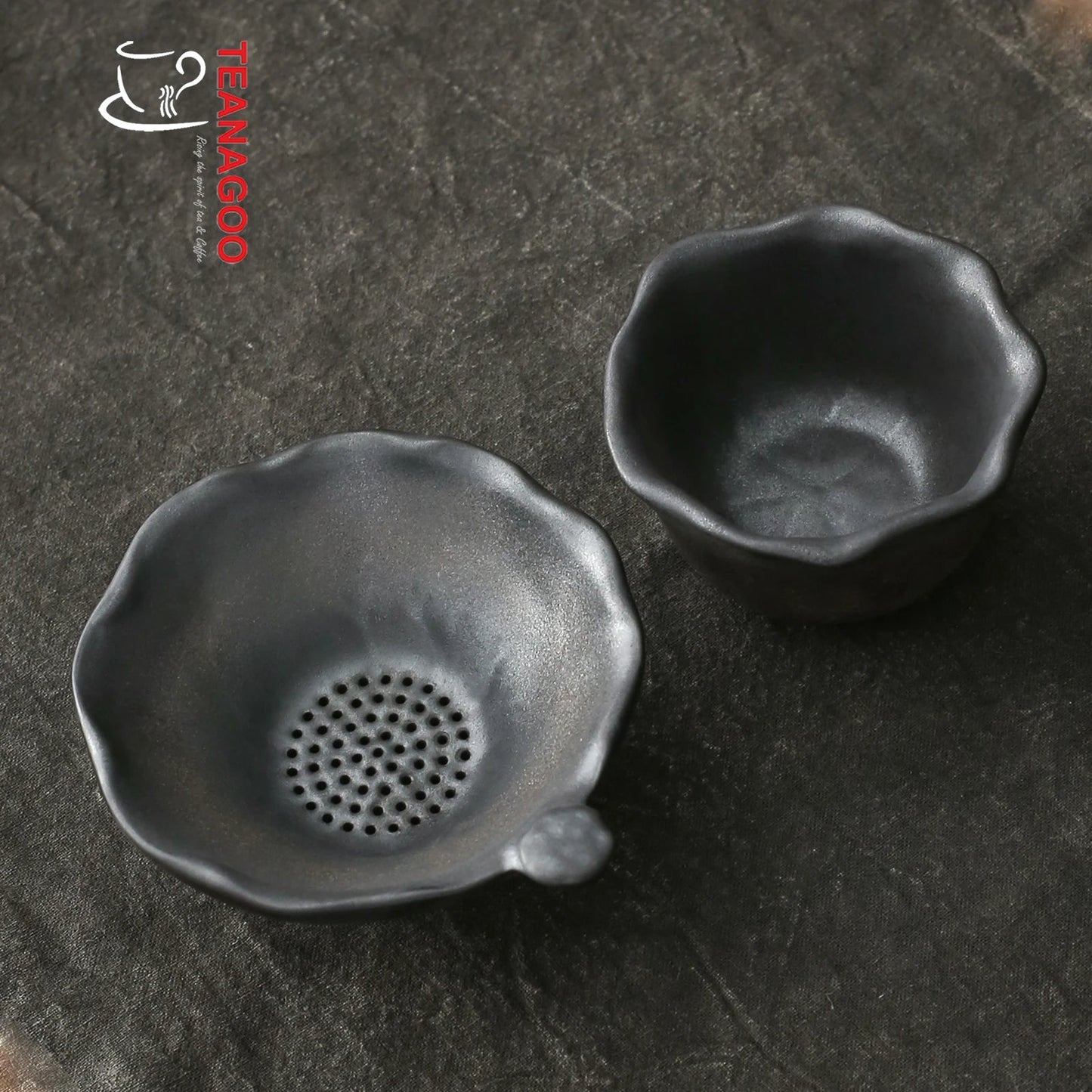 Gilt-Rust Glazed Ceramic Tea Strainer Set Handmade Teaware