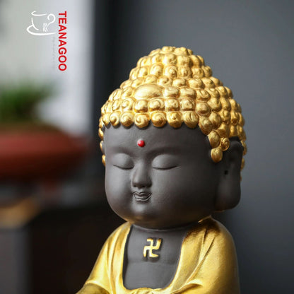 Golden Buddha Decor Pottery Tea Toy Chinese Kungfu Tea Set Pet Tea Tray Tea Pet Teapet