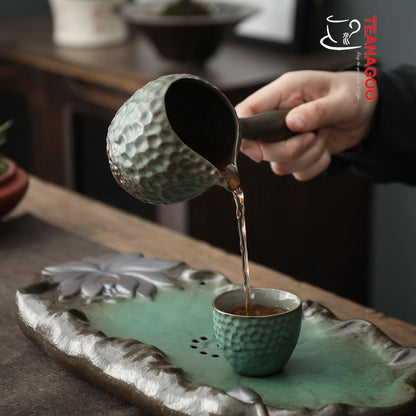 Handcrafted Ceramic Emerald Glazed Fair Cup with Handle