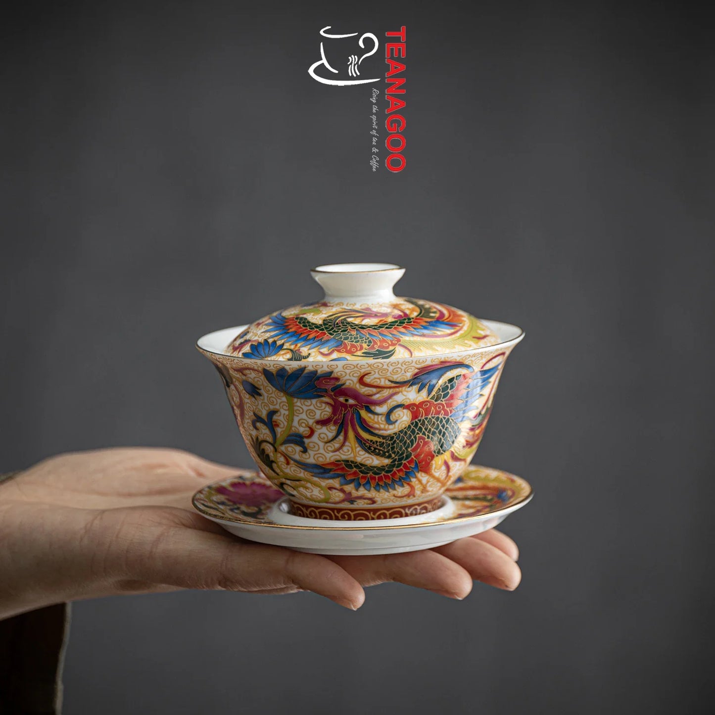 Handcrafted Chinese Porcelain Gaiwan Phoenix Cover Bowl Set 115ml
