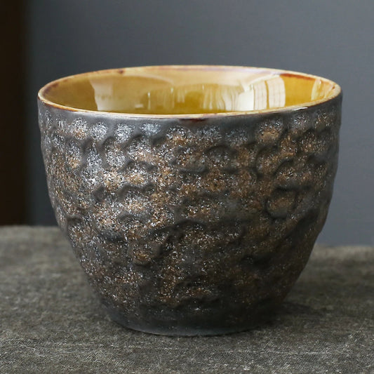 Handcrafted Gilt Iron Glazed Rhombic Ceramic Teacup