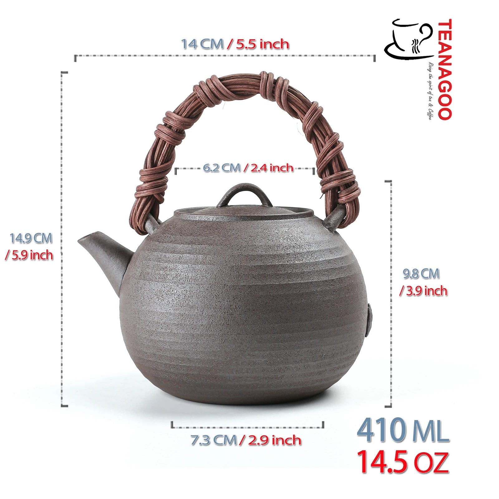Handcrafted Pottery Clay Teapot 410ml Ceramic Tea Accessory