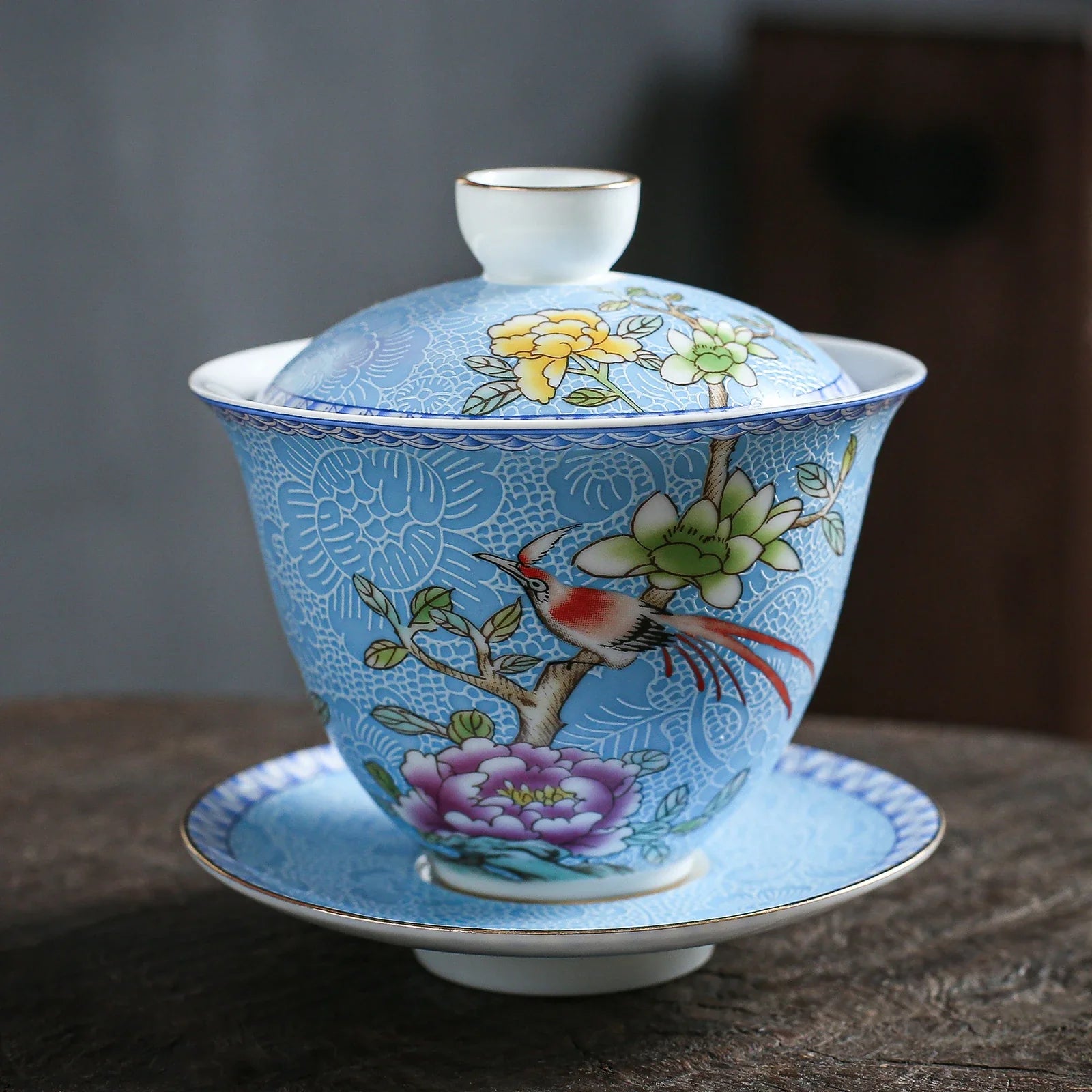 Handmade Ceramic Chinese Blue Porcelain Gongfu Tea Gaiwan 135ml