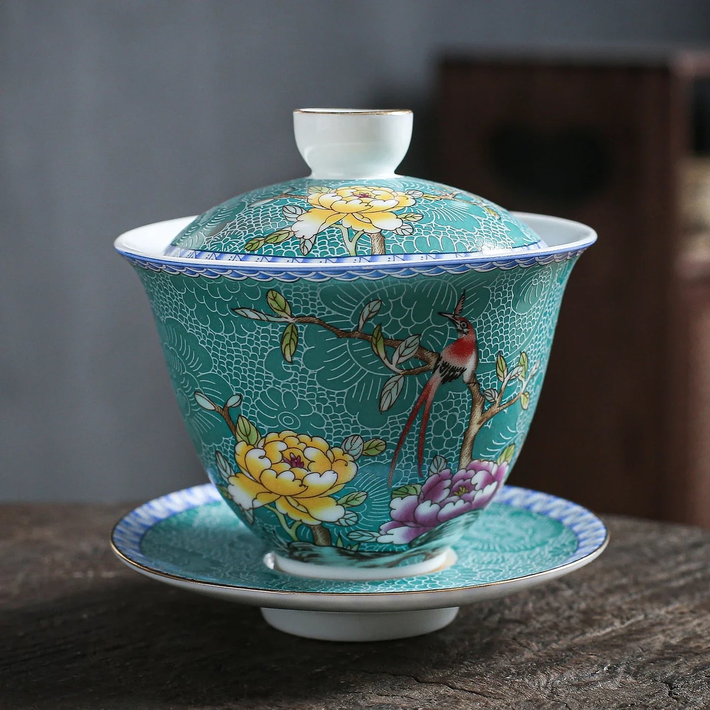 Handmade Ceramic Chinese Emerald Porcelain Gongfu Tea Gaiwan 135ml