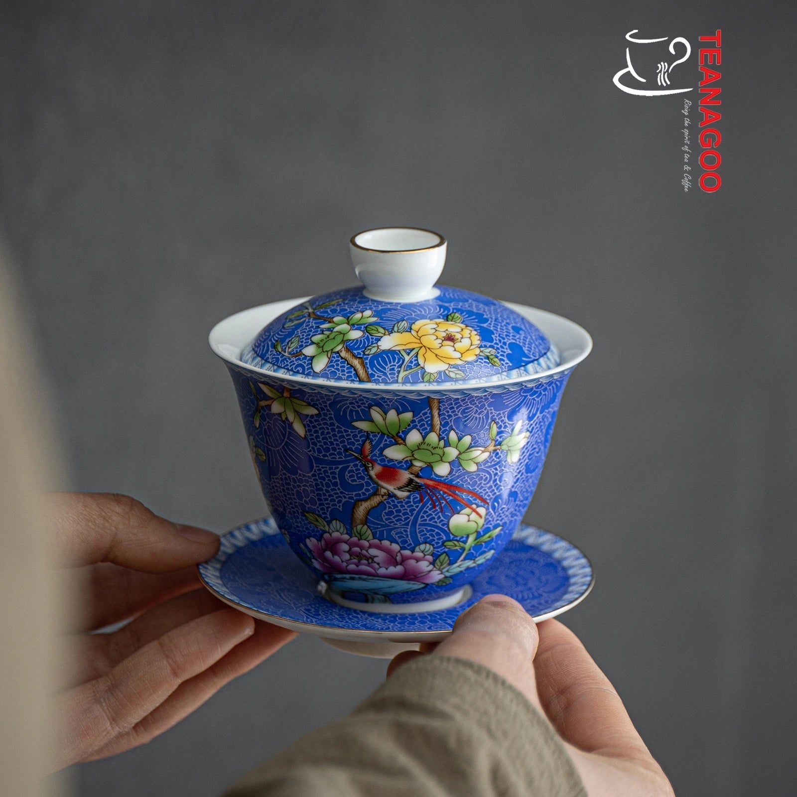 Handmade Ceramic Chinese Navy Porcelain Gongfu Tea Gaiwan 135ml