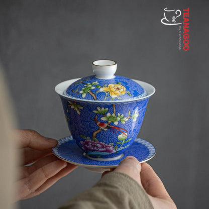 Handmade Ceramic Chinese Navy Porcelain Gongfu Tea Gaiwan 135ml