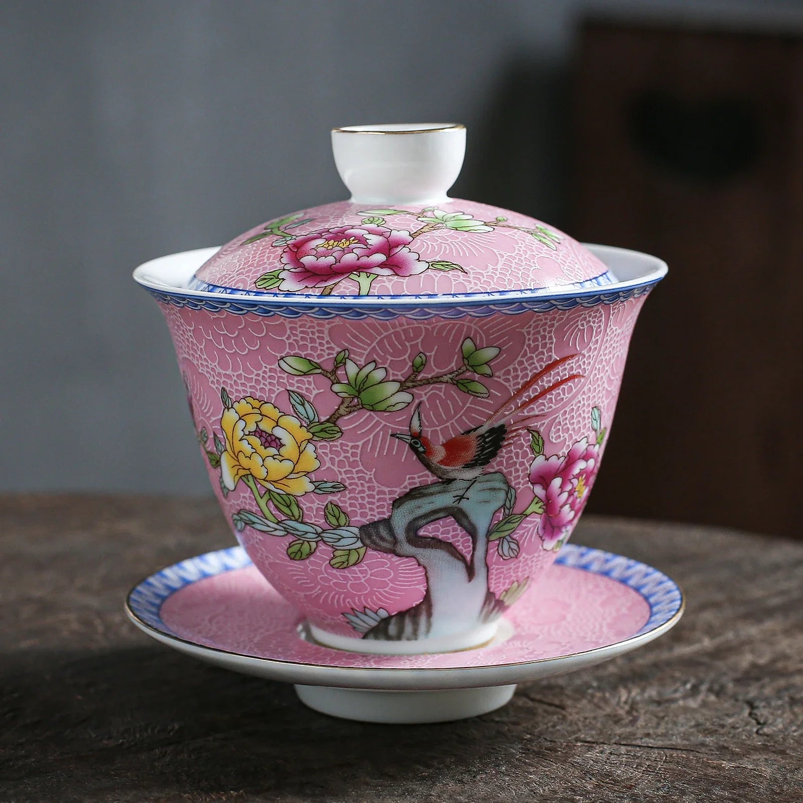 Handmade Ceramic Chinese Pink Porcelain Gongfu Tea Gaiwan 135ml