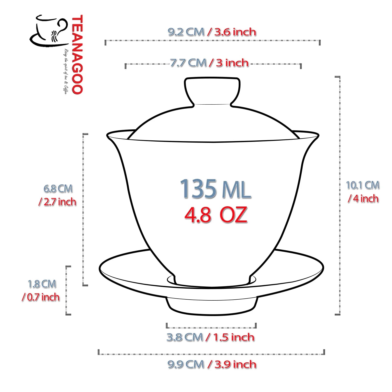 Chinese Porcelain Gaiwan, 135ml / 4.8oz, 7 Colors Available