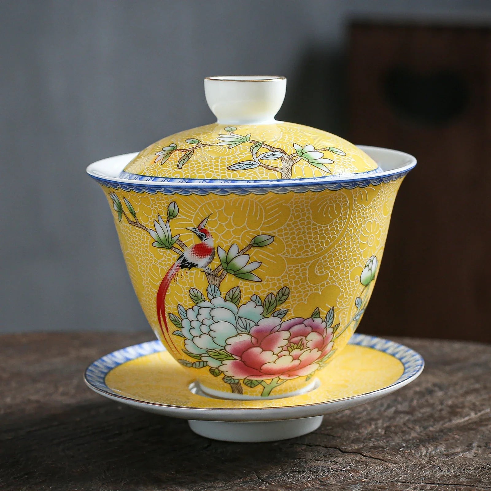 Handmade Ceramic Chinese Yellow Porcelain Gongfu Tea Gaiwan 135ml