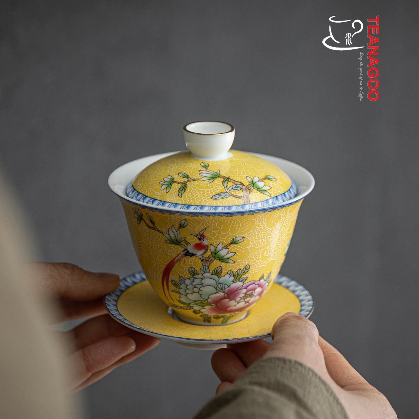 Handmade Ceramic Chinese Yellow Porcelain Gongfu Tea Gaiwan 135ml