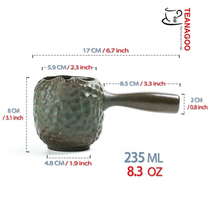 Handcrafted Ceramic Emerald Glazed Fair Cup with Handle