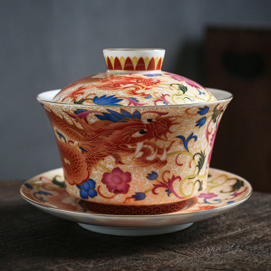 Handmade Chinese Porcelain Gongfu Tea Dragon Gaiwan 200ml