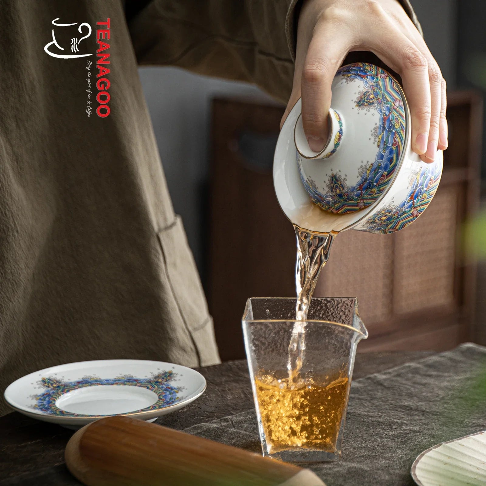 Handmade Chinese Porcelain Gongfu Tea Ocean Gaiwan 200ml