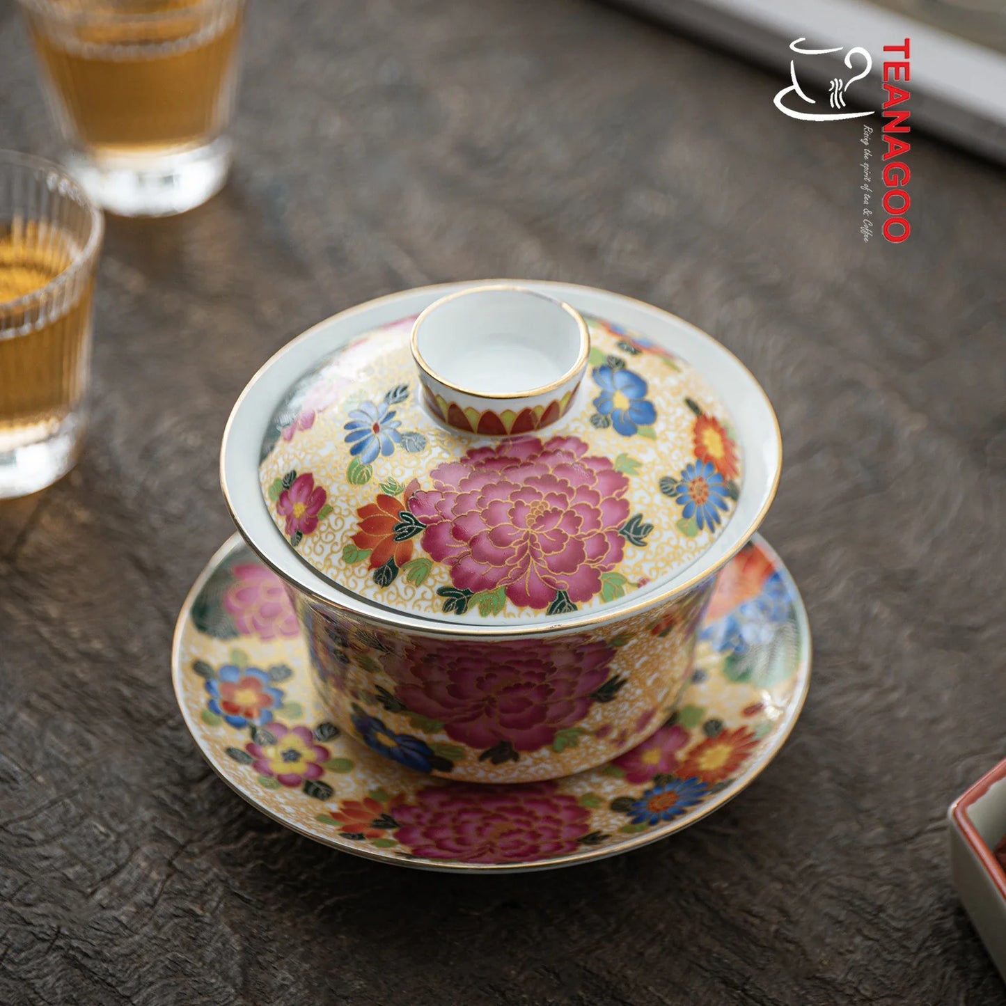 Handmade Chinese Porcelain Gongfu Tea Peony Gaiwan 200ml