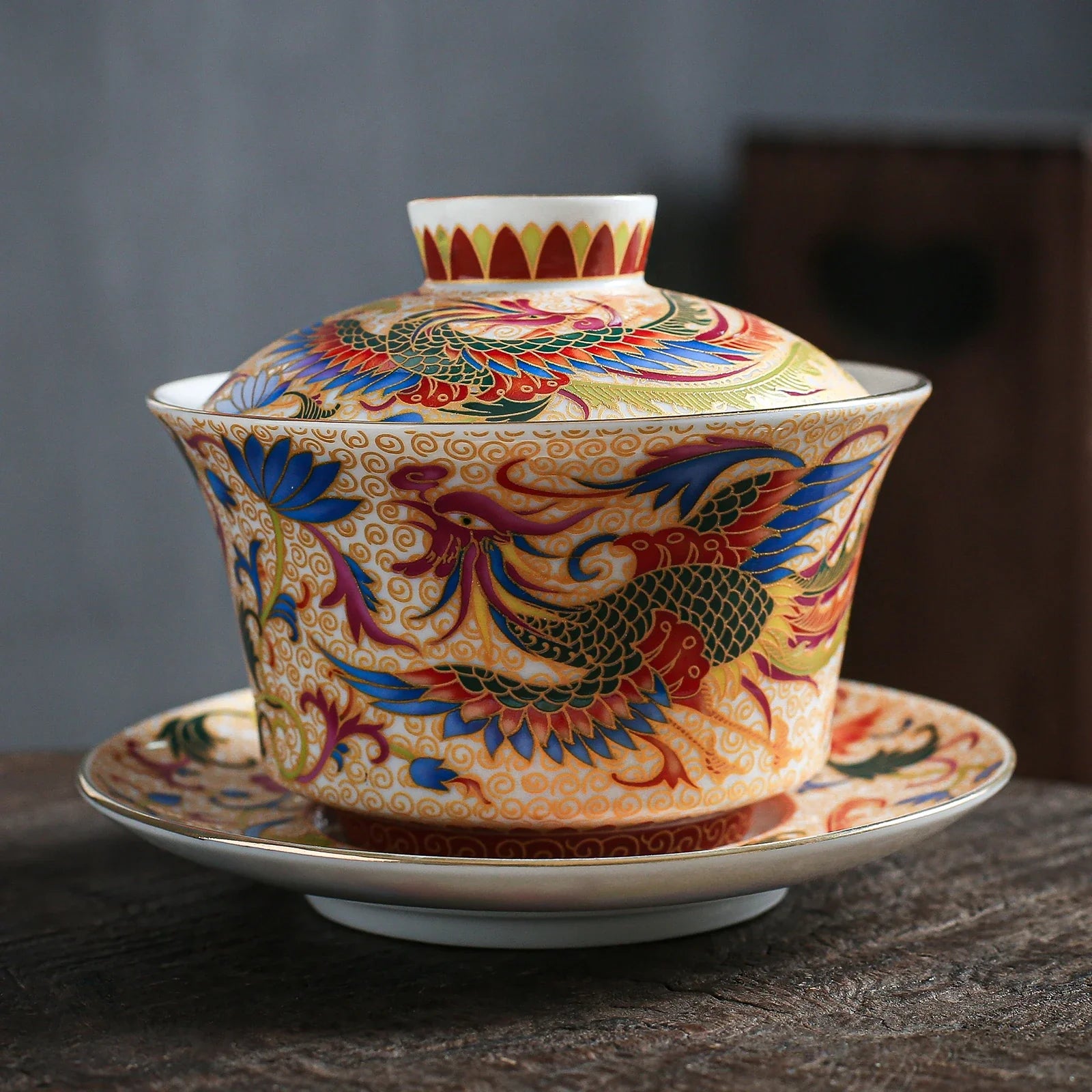 Handmade Chinese Porcelain Gongfu Tea Phoenix Gaiwan 200ml