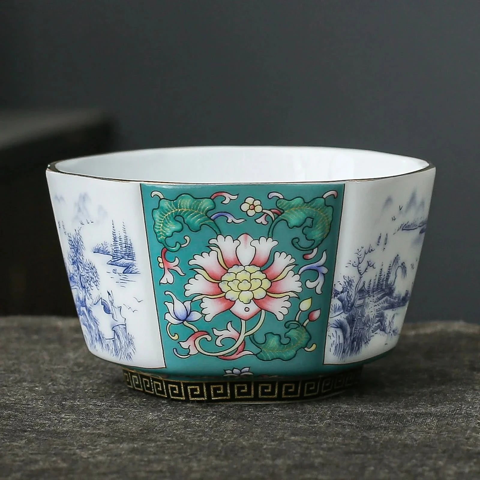 Handmade Enamel Glossy Glaze Chinese Ceramic Octagonal Teacup 100ml