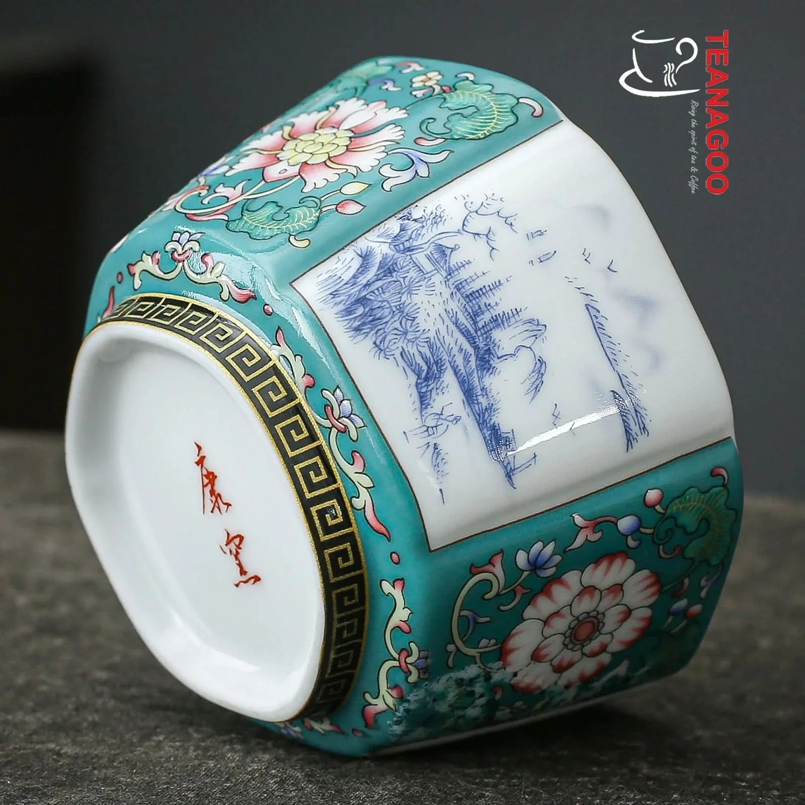 Handmade Enamel Glossy Glaze Chinese Ceramic Octagonal Teacup 100ml