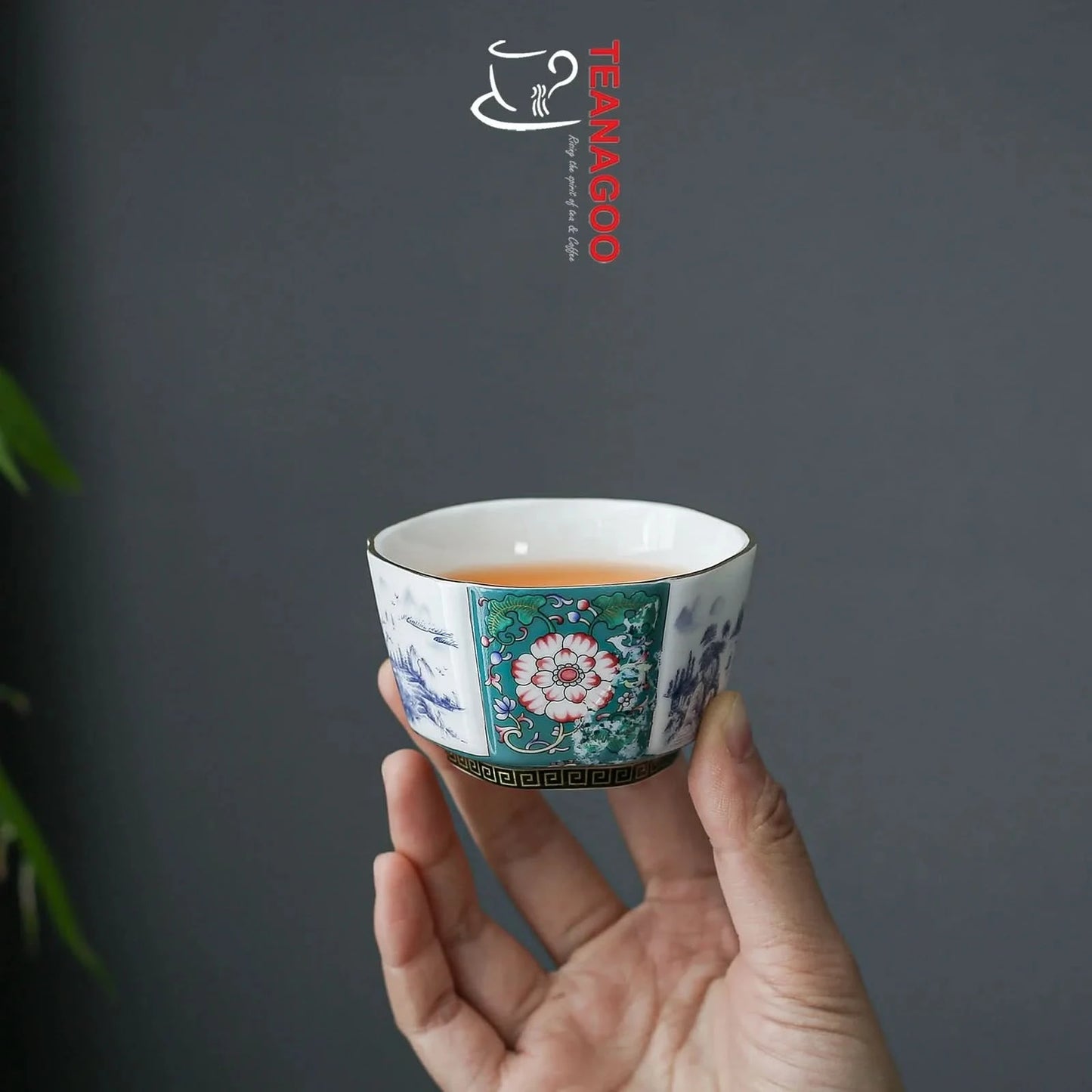 Handmade Enamel Glossy Glaze Chinese Ceramic Octagonal Teacup 100ml