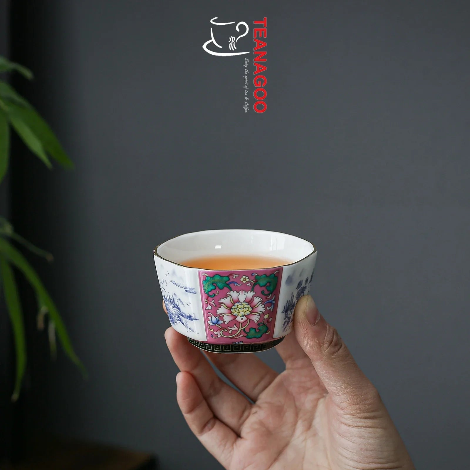 Handmade Enamel Glossy Glaze Chinese Ceramic Octagonal Teacup 100ml