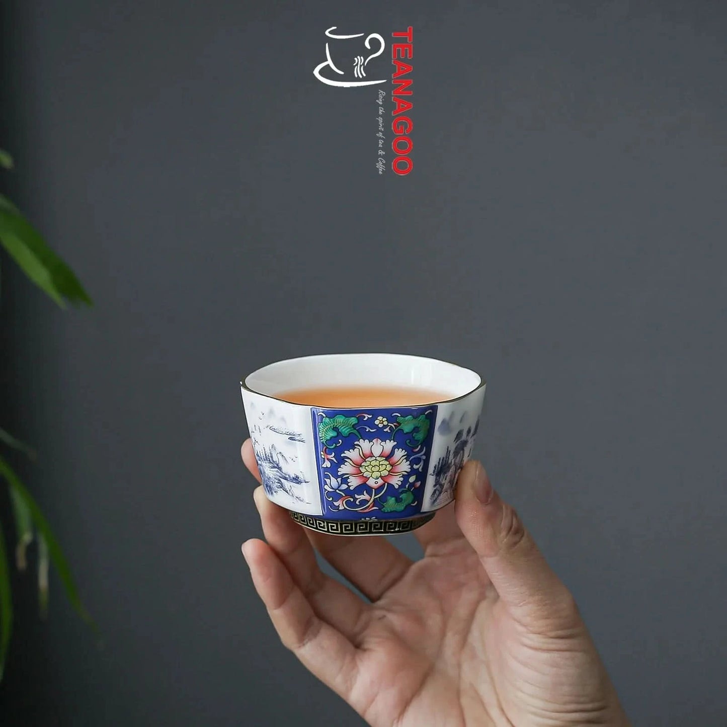 Handmade Enamel Glossy Glaze Chinese Ceramic Octagonal Teacup 100ml