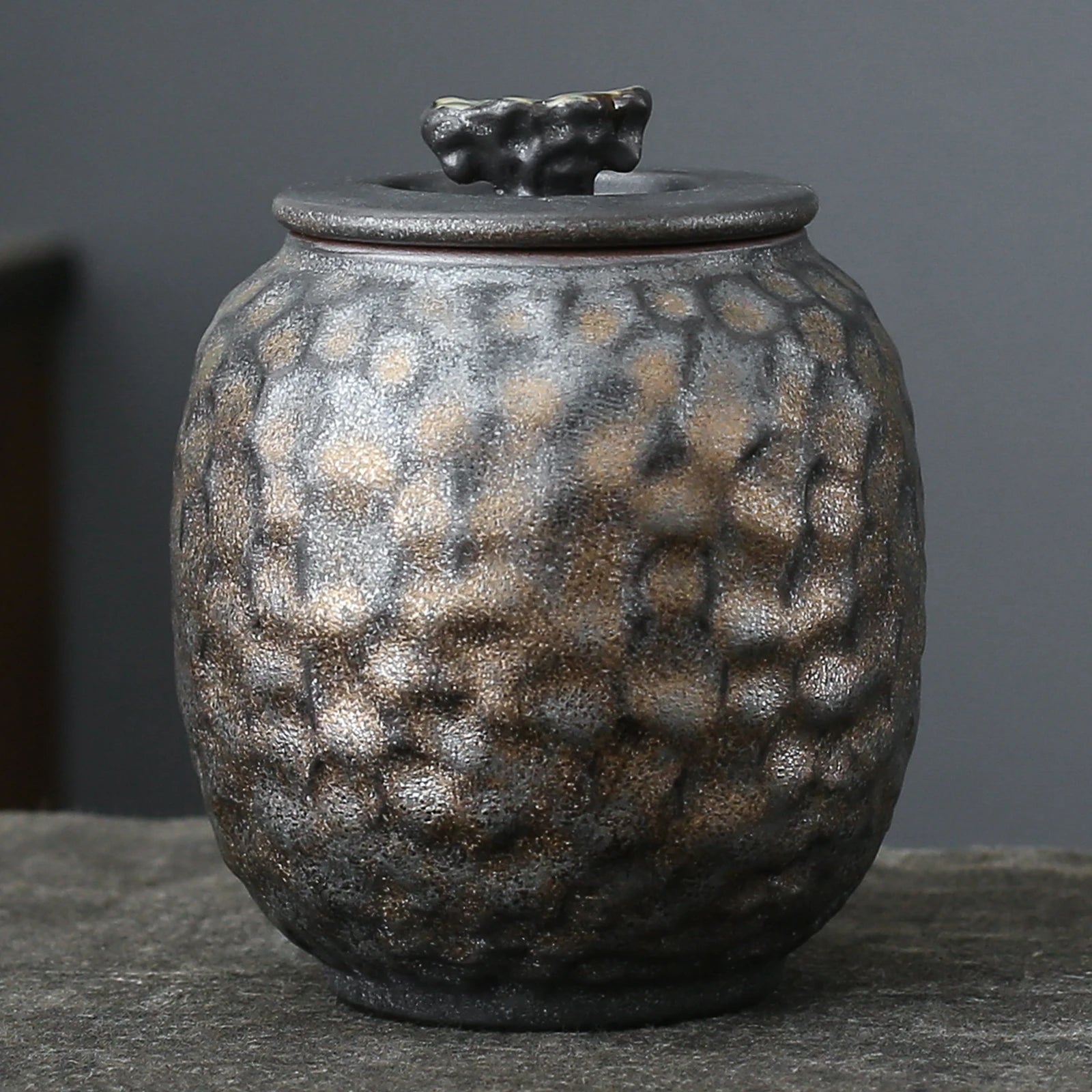 Handmade Gilt Iron Glaze Ceramic Tea Caddy Canister Teaware