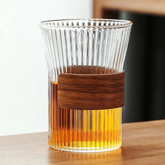 Handmade Glass Fair Cup 250ml with Anti-scald Bamboo Board