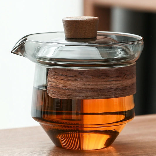 Handmade Glass Gaiwan with Heatproof Wood 240ml