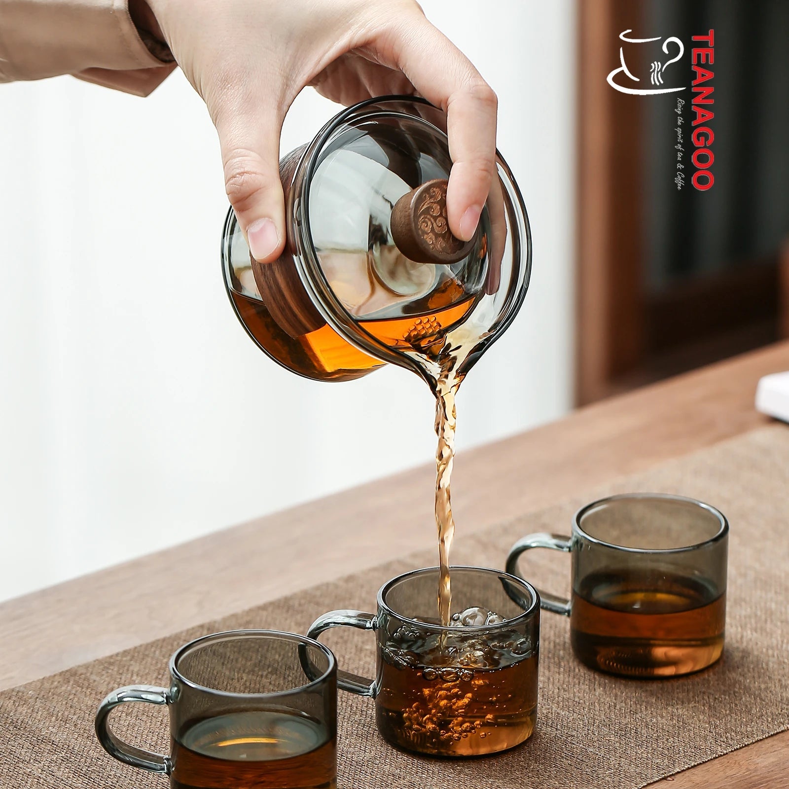 JINYOUJIA Heat Resistant Silicon Glass Gaiwan With 2 Cup Wooden Cover Heat  Insulation Kung Fu Tea Bowl Tureen Travel Teaware Set - AliExpress