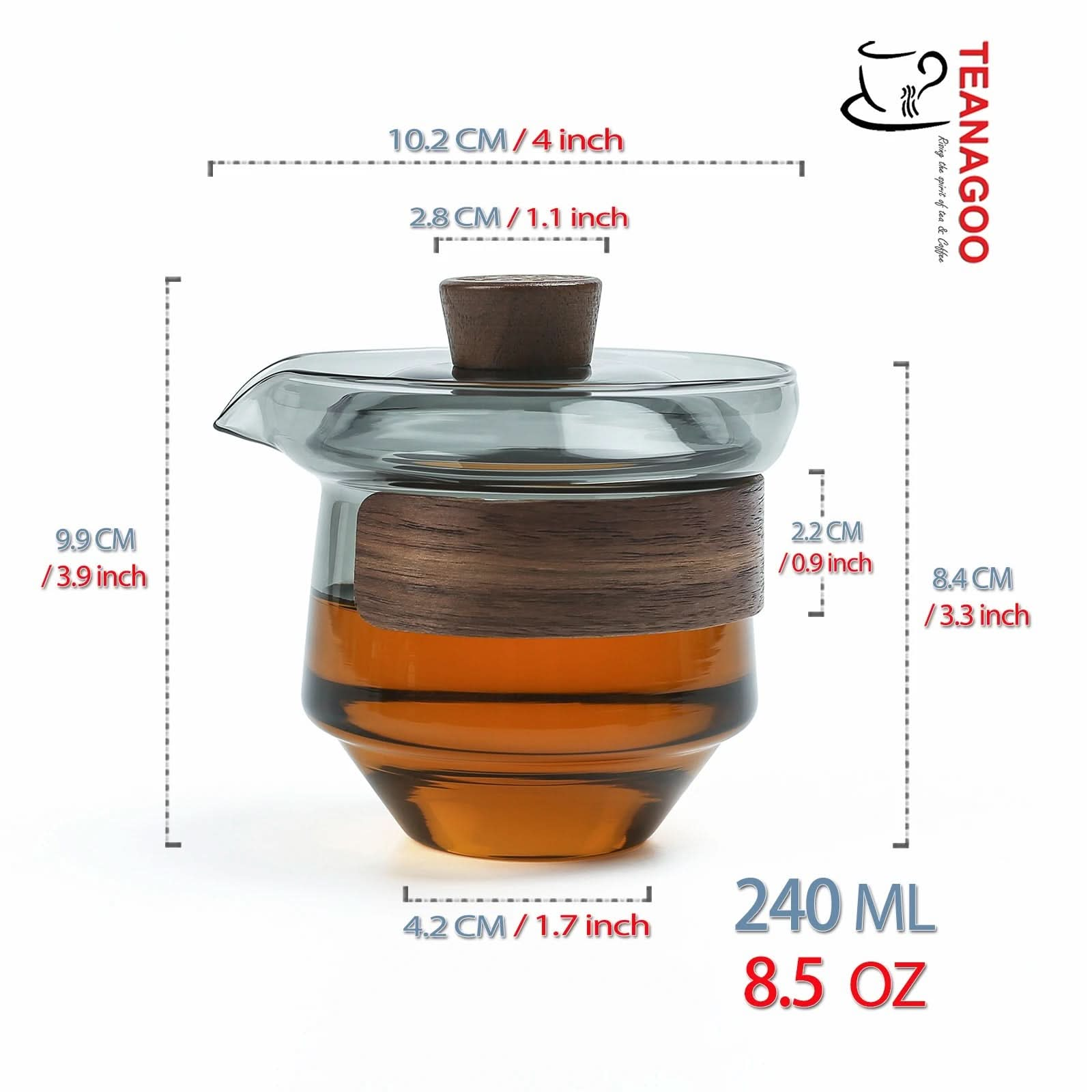 Handmade Glass Gaiwan with Heatproof Wood 240ml