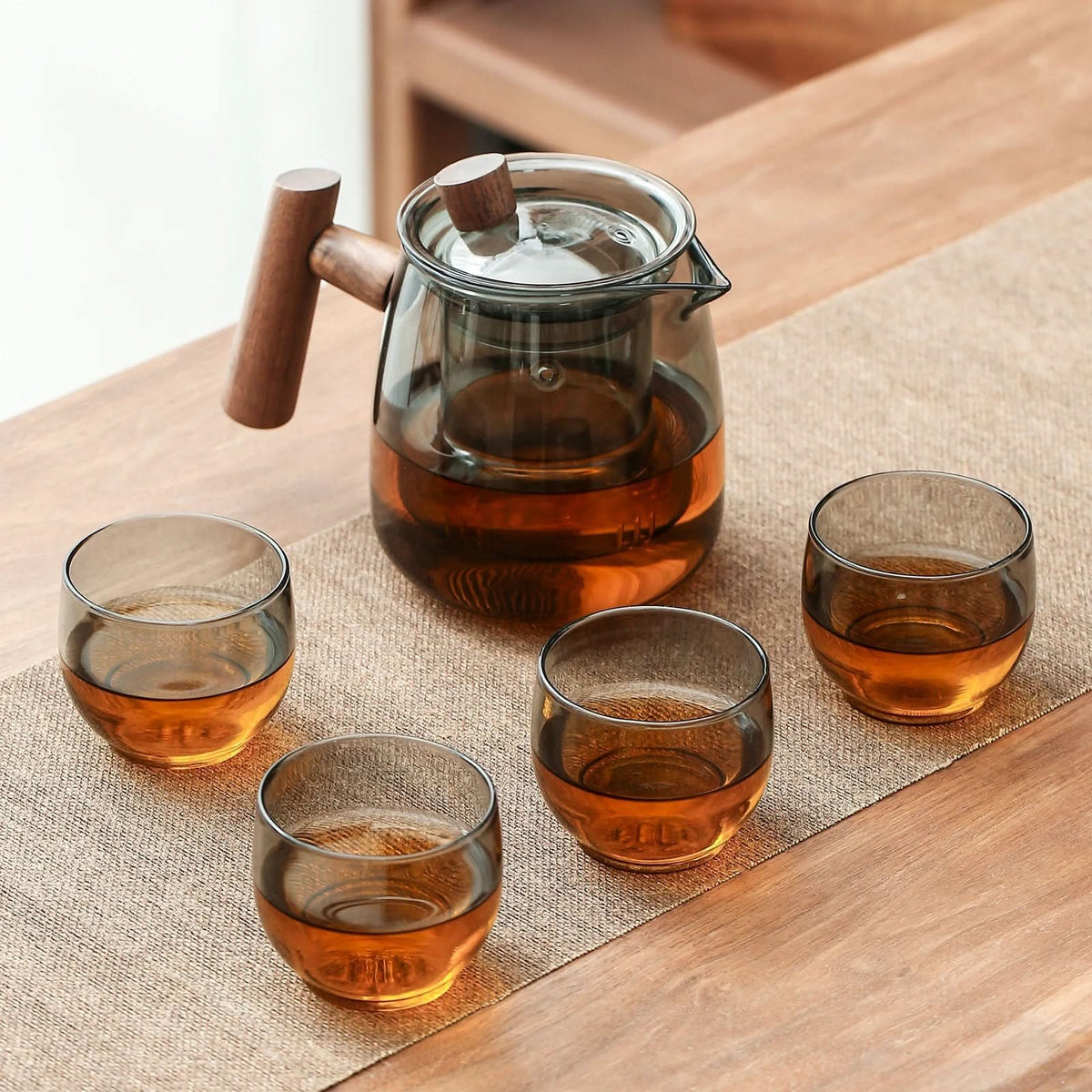 Handgefertigtes Gongfu-Teeservice aus Glas mit Kanne und Aufgussbechern