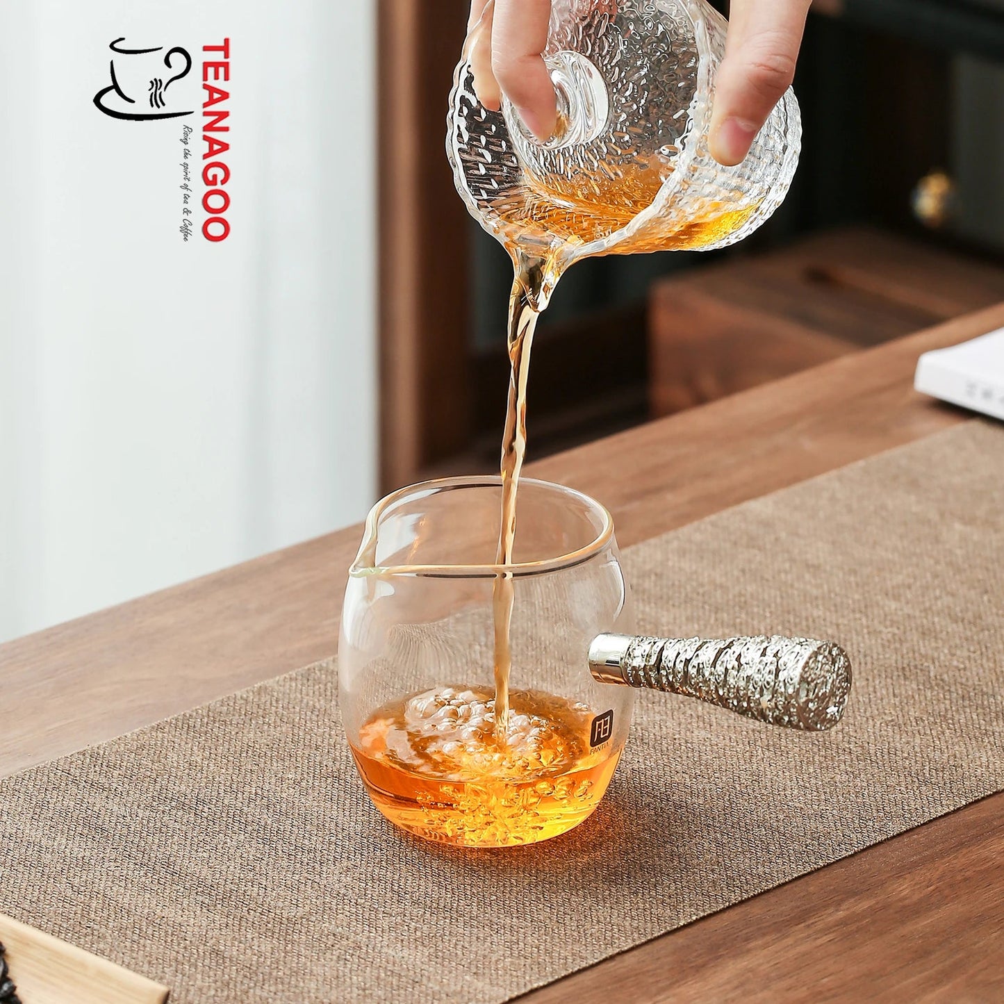 Handmade Gourd Glass Fair Cup with Silver Alloy Handle 300ml
