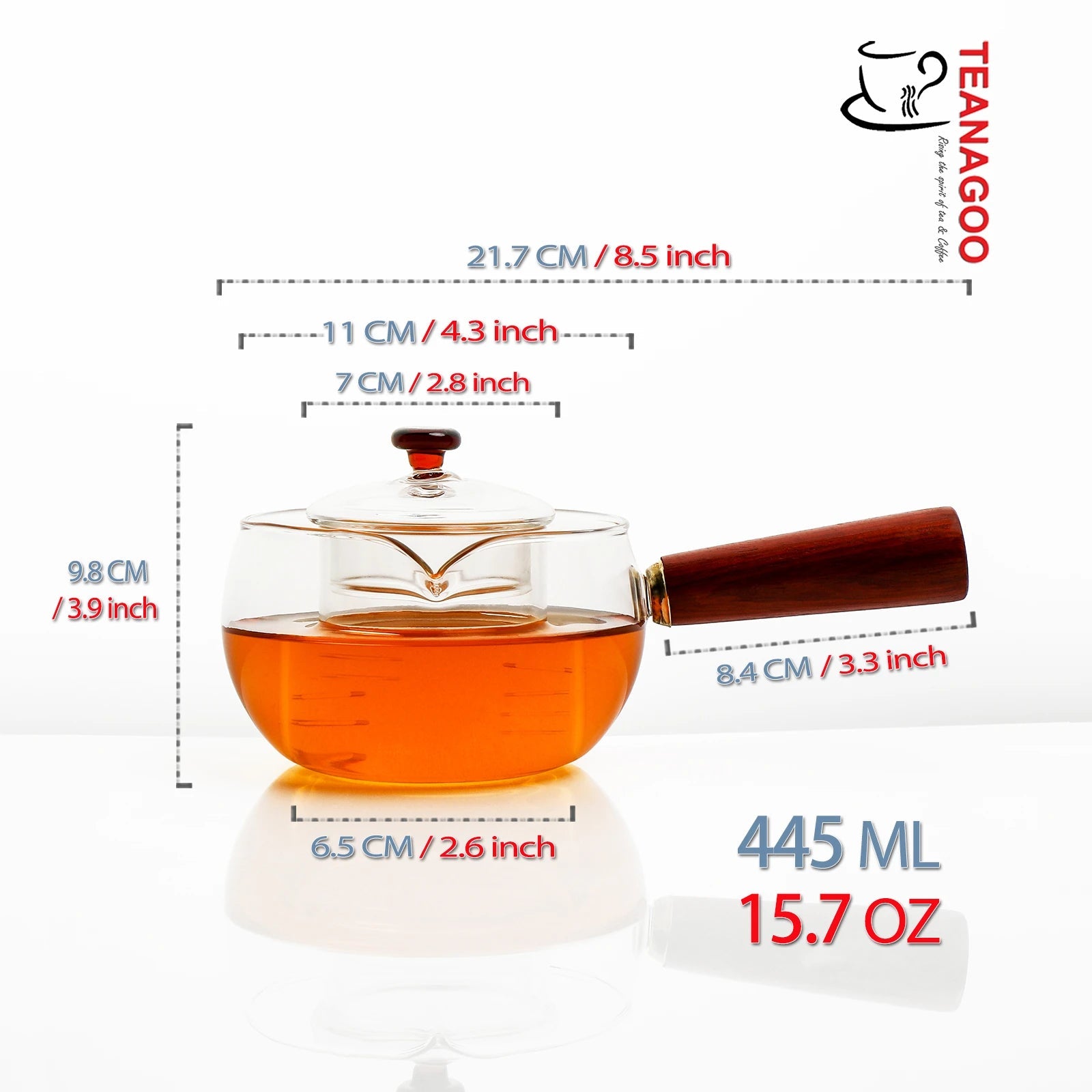 Handmade Heat Resisting Herbal Tea Glass Teapot with Rosewood Handle